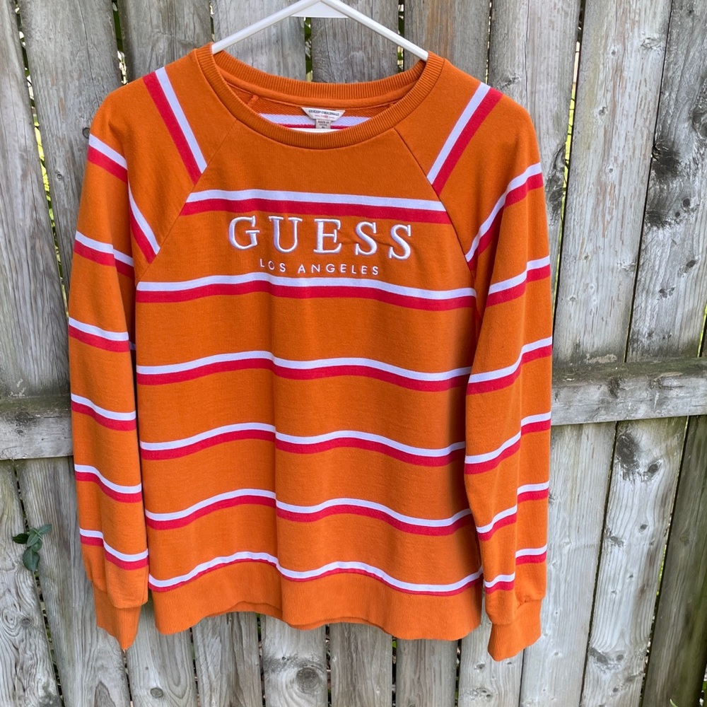 Guess Orange Striped Logo Sweatshirt